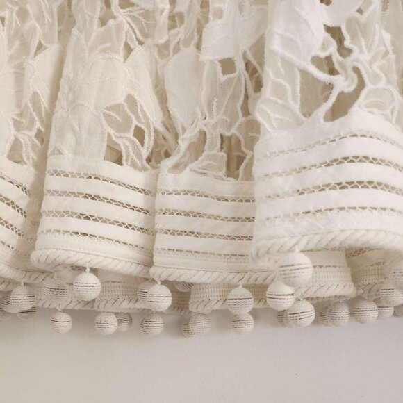 Zimmermann Corsage Pompom Embellished Guipure Lace Swiss Dot Tulle Mini Size 0 - Picture 6 of 16